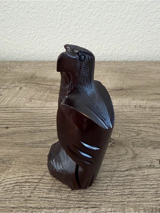 Other - Vintage Hand Carved Bald Eagle Ironwood Figurine Sculpture Dark Brown Wood Boho